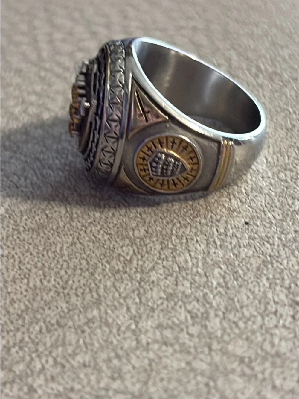 Men's Two-Tone Crown Shield Signet Ring - Black and Gold